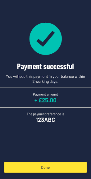 A screen showing the Payments Page from the mobile app